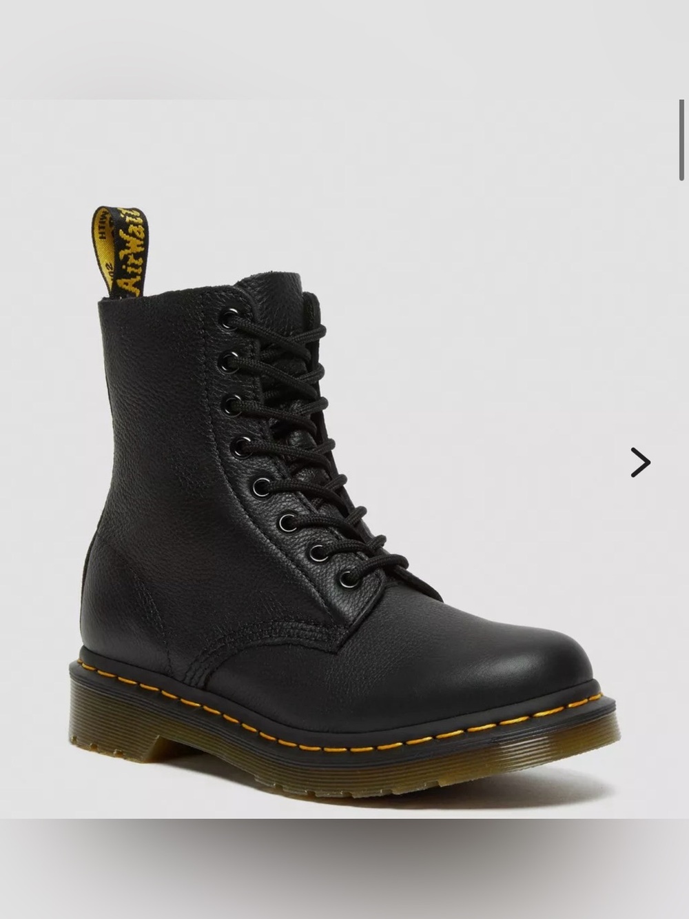 Dr. Martens Black Leather Lace-Up Ankle Boot with Yellow Stitching Sz 6